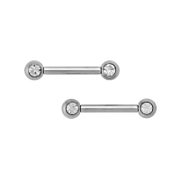 Silvertone Titanium CZ Nipple Barbells - 12 Gauge