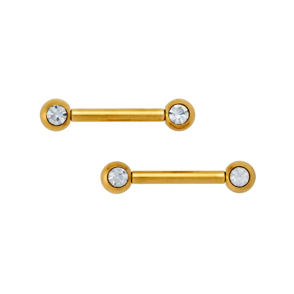 Goldtone Titanium CZ Nipple Barbells - 12 Gauge