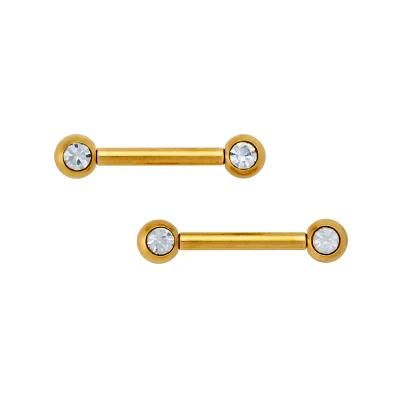 Goldtone Titanium CZ Nipple Barbells - 12 Gauge