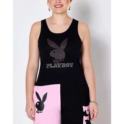 Black Playboy Rhinestone Logo Tank Top