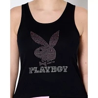 Black Playboy Rhinestone Logo Tank Top