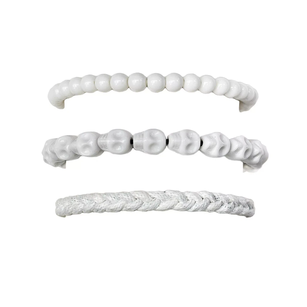 Multi-Pack White Skull Beaded Bracelets - 3 Pack