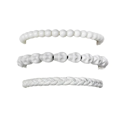 Multi-Pack White Skull Beaded Bracelets - 3 Pack