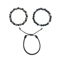 Multi-Pack Black and Hematite Beaded Bracelets - 3 Pack