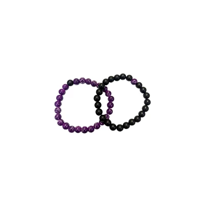 Purple Marble and Black Long Distance Beaded Bracelets - 2 Pack
