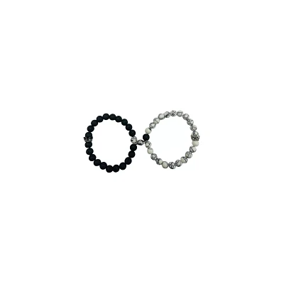 Multi-Pack Black and White Marbled Long Distance Beaded Bracelets - 2 Pack