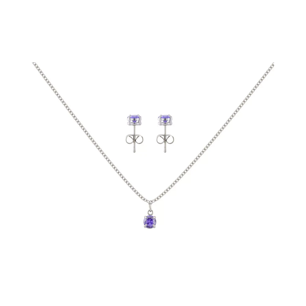 February Birthstone Necklace and Stud Earring Set