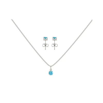 CZ March Birthstone Necklace and Stud Earring Set