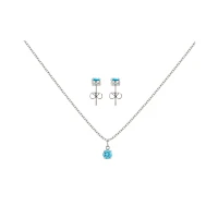 CZ March Birthstone Necklace and Stud Earring Set