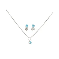 CZ March Birthstone Necklace and Stud Earring Set