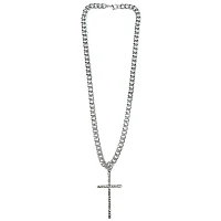 CZ Silvertone Cross Pendant Chain Necklace