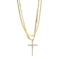 CZ Goldtone Double Chain Cross Necklace