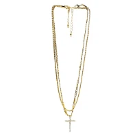 CZ Goldtone Double Chain Cross Necklace