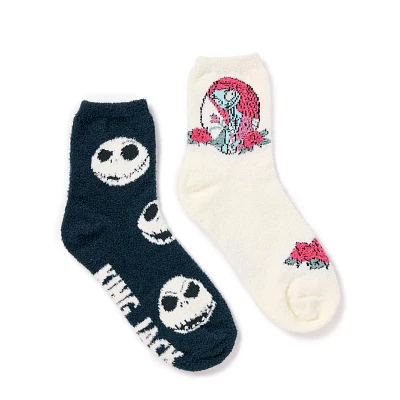 Jack and Sally Fuzzy Crew Socks 2 Pair - The Nightmare Before Christmas