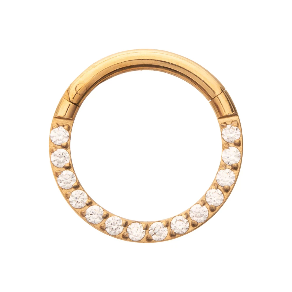 Gold CZ ASTM F-136 Titanium Hinged Septum Ring - 16 Gauge