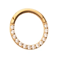 Gold CZ ASTM F-136 Titanium Hinged Septum Ring - 16 Gauge