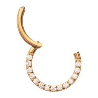 Gold CZ ASTM F-136 Titanium Hinged Septum Ring - 16 Gauge