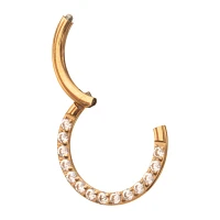 Gold CZ ASTM F-136 Titanium Hinged Septum Ring - 16 Gauge