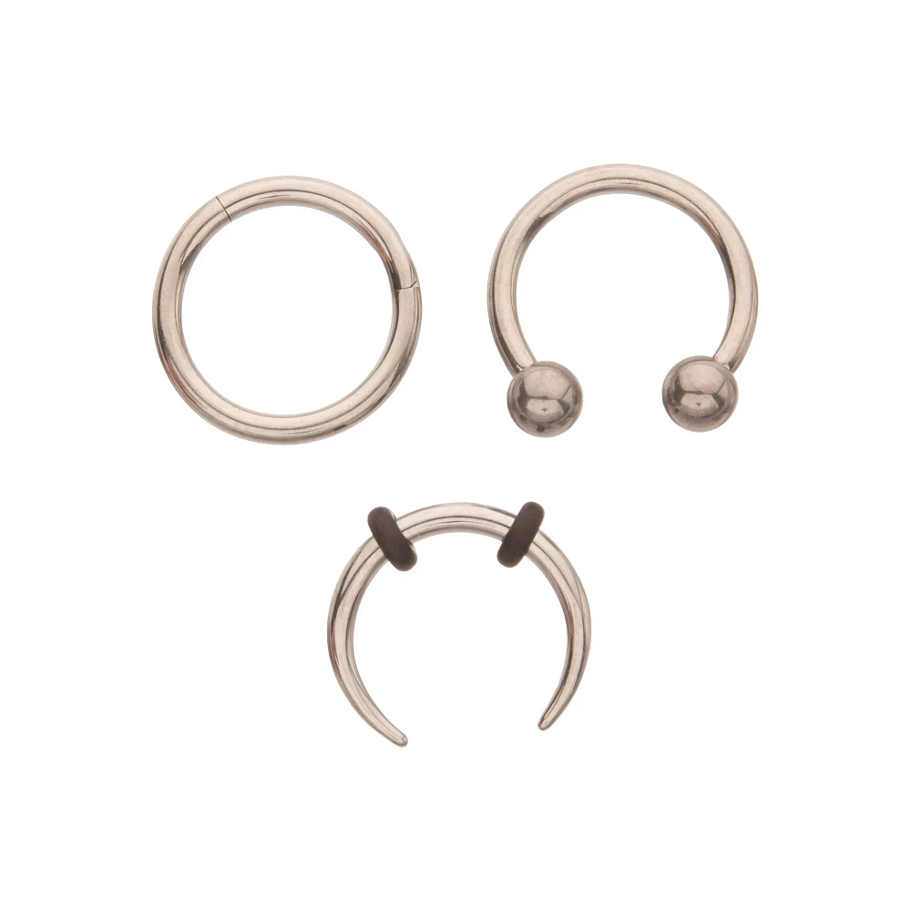 Multi-Pack ASTM F-136 Titanium Horseshoe and Captive Septum Rings 3 Pack - 16 Gauge