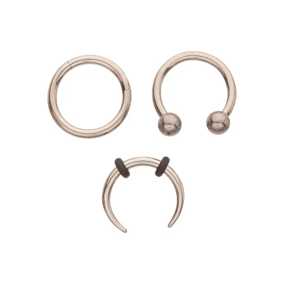 Multi-Pack ASTM F-136 Titanium Horseshoe and Captive Septum Rings 3 Pack - 16 Gauge
