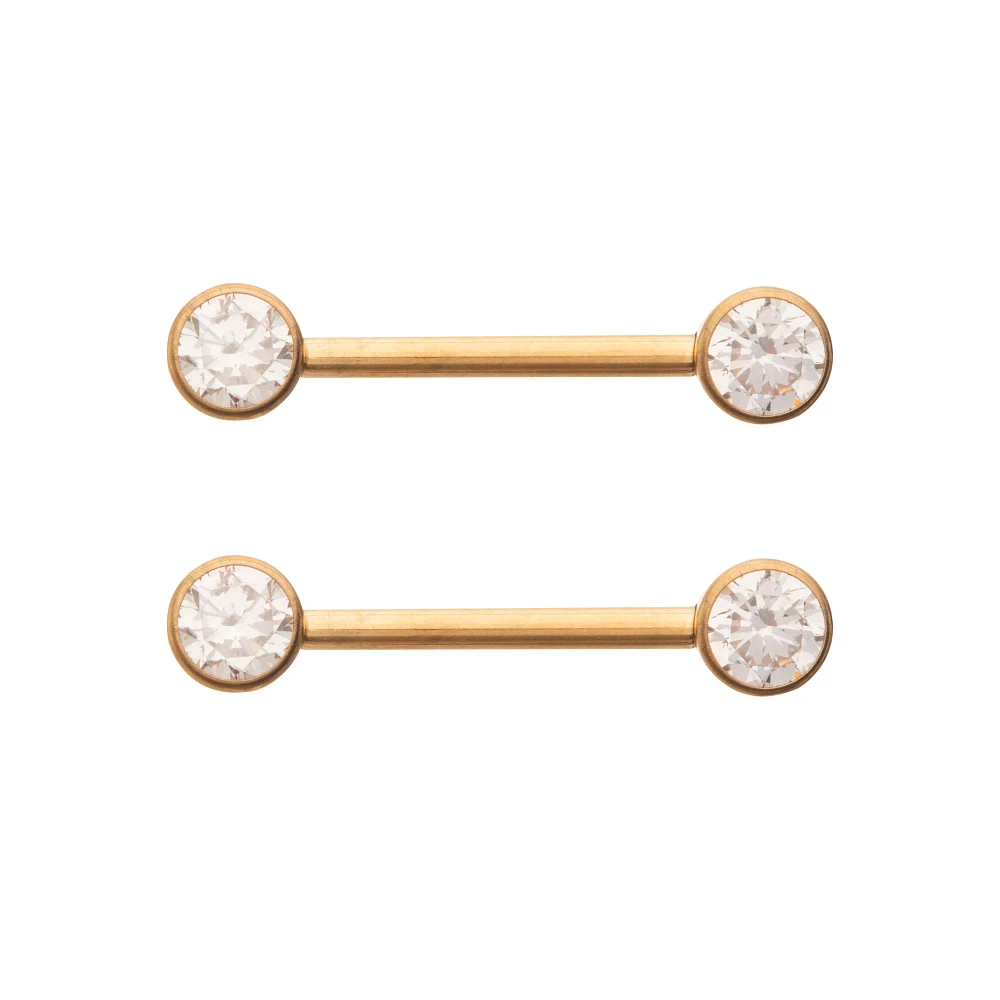 CZ Gold ASTM F-136 Titanium Nipple Barbells - 14 Gauge