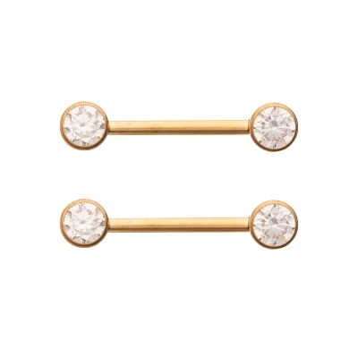 CZ Gold ASTM F-136 Titanium Nipple Barbells - 14 Gauge