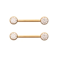 CZ Gold ASTM F-136 Titanium Nipple Barbells - 14 Gauge