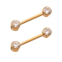 CZ Gold ASTM F-136 Titanium Nipple Barbells - 14 Gauge
