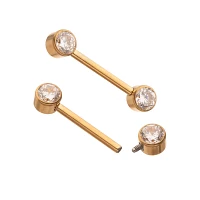 CZ Gold ASTM F-136 Titanium Nipple Barbells - 14 Gauge