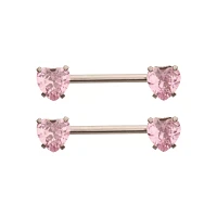 Pink CZ Heart ASTM F-136 Titanium Nipple Barbells - 14 Gauge