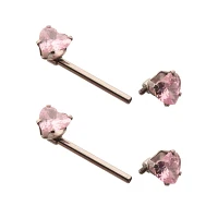 Pink CZ Heart ASTM F-136 Titanium Nipple Barbells - 14 Gauge