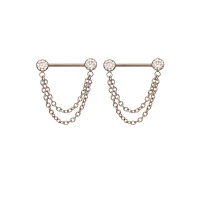 Silver Chain Dangle ASTM F-136 Titanium Nipple Barbells - 14 Gauge