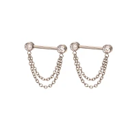 Silver Chain Dangle ASTM F-136 Titanium Nipple Barbells - 14 Gauge