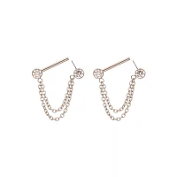 Silver Chain Dangle ASTM F-136 Titanium Nipple Barbells - 14 Gauge