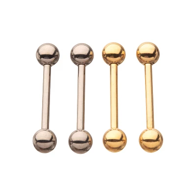 Multi-Pack Silver and Goldtone ASTM F-136 Titanium Nipple Barbells - 2 Pair