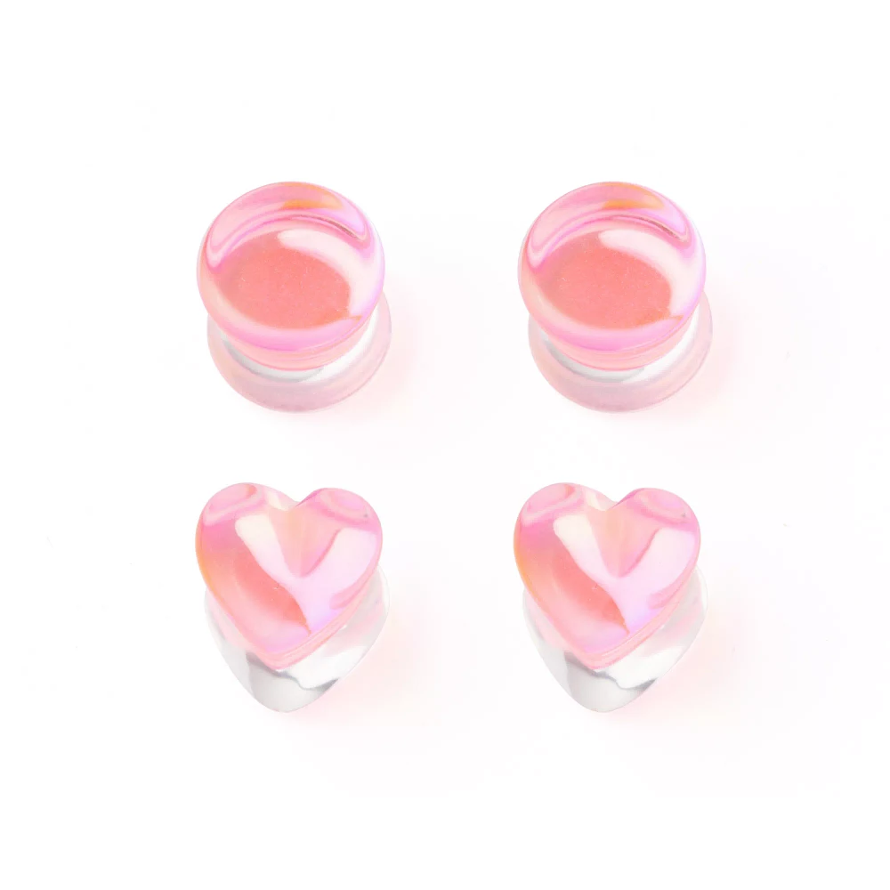 Multi-Pack Pink Oil Slick Heart Plugs - 2 Pair