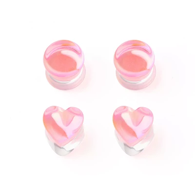 Multi-Pack Pink Oil Slick Heart Plugs - 2 Pair