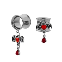 Red Heart CZ Bat Dangle Tunnels