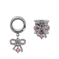 Pink CZ Bow Dangle Tunnels - 00 Gauge