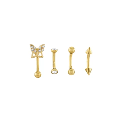 Multi-Pack CZ Goldtone Curved Barbells 4 Pack - 16 Gauge