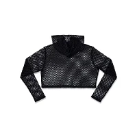 Hooded Fishnet Long Sleeve Crop Top