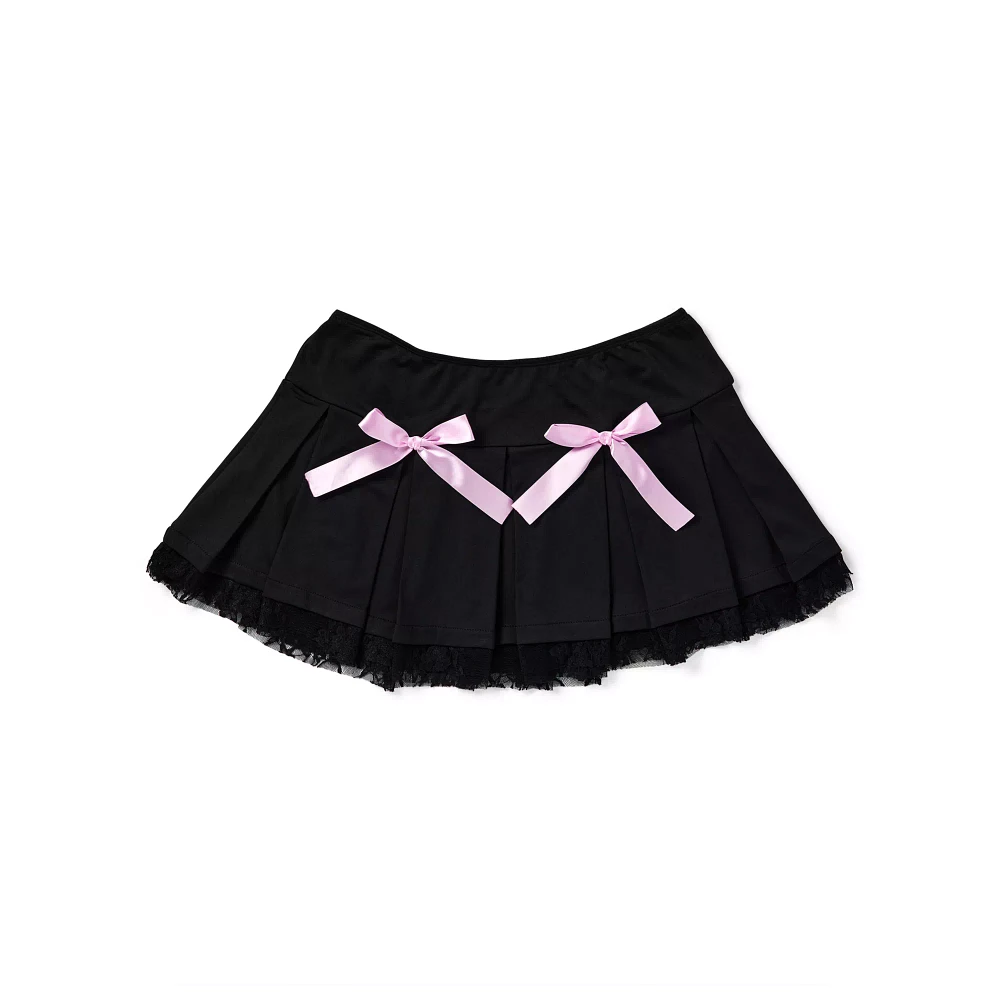 Black and Pink Bow Pleated Micro Skirt