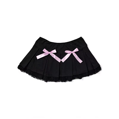Black and Pink Bow Pleated Micro Skirt