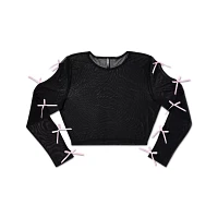 Black and Pink Bow Mesh Crop Top