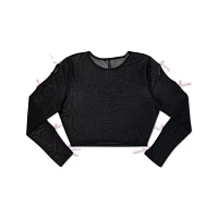 Black and Pink Bow Mesh Crop Top