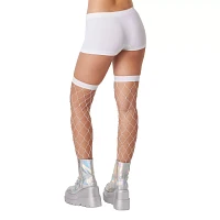 White Rhinestone Fishnet Thigh Highs