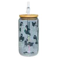 Glitter Ghost Glass Cup with Straw - 16 oz.