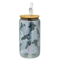 Glitter Ghost Glass Cup with Straw - 16 oz.