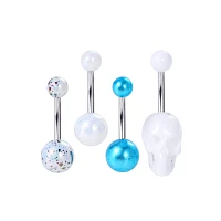Multi-Pack Titanium Blue and White Skull Belly Rings 4 Pack - 14 Gauge