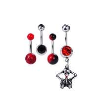 Multi-Pack Black and Red Titanium Skeleton Belly Rings 4 Pack - 14 Gauge